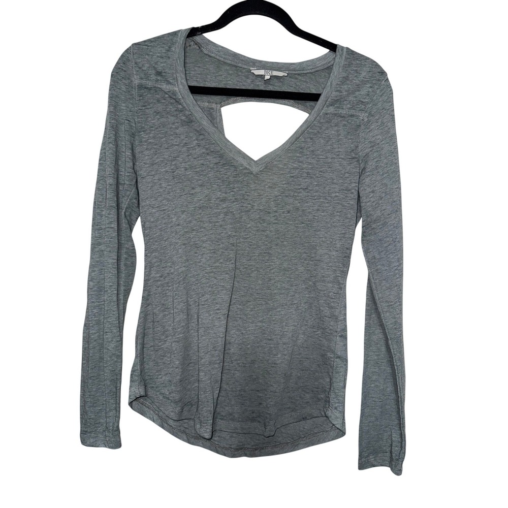 BKE Womens‎ Gray Long Sleeve V Neck Cutout Back T Shirt Top Size S